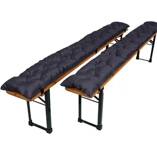 TexDeko® Garden 2er Set Bierbankauflagen gesteppt 220x25cm Anthrazit | gepolsterte Bankauflage für Bierzeltgarnitur, wasser- & schmutzabweisend, In- & Outdoor Sitzpolster mit UV-Schutz
