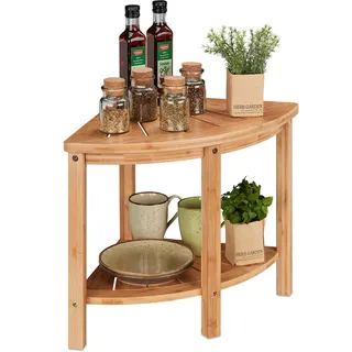 Relaxdays Bambus Eckregal, Küche & Bad, HBT 42 x 55 x 39,5 cm, Standregal, Küchenregal stehend für Arbeitsplatte, Natur