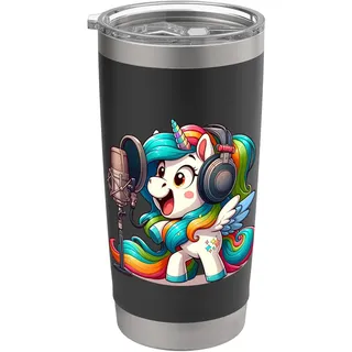 Bloggerin Unicorn mit Mikrofon Podcast Influencer Einhorn Doppelwandiger Edelstahl-Thermobecher