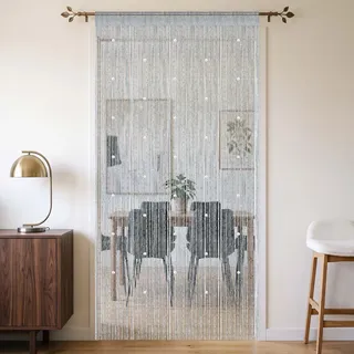 Alaoo Perle Seilvorhang, Fadenvorhang, Fadengardine Türvorhang Insektenschutz, 100cm*200cm Perle Perlenvorhang, Waschbar, Kürzbar für Raumteiler dekorativer Schnurvorhang Balkon Terrass, Silbergrau