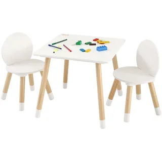 VEVOR Kindersitzgruppe Kindertisch, 2 Kinderstühle 1 Tisch Kindersitzgruppe aus Kiefernholz, Kindertisch-Set Stabile Kindermöbel Sitzmöbel für Kinder, Mädchen, Jungen, Spielzimmer Kindermöbelset Weiß