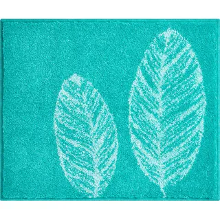 Grund Bidet-Vorleger , Türkis , Textil , Blätter , rechteckig , 55x65 cm , Oeko-Tex® Standard 100, Made in Europe , rutschfest , Heimtextilien, Badtextilien, Badematten