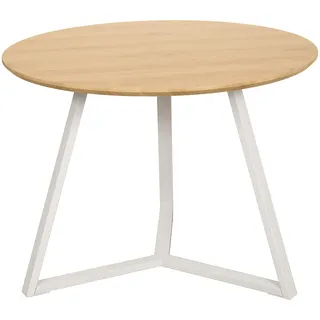 DRW Runder Esstisch aus Naturholz und Metall in Natur und Weiß, 100 x 75 x 3 cm