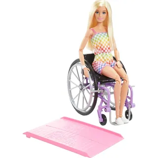 Barbie Fashionista-Puppe Rollstuhl mit blonden Haaren und Regenbogen-Jumpsuit (HJT13)