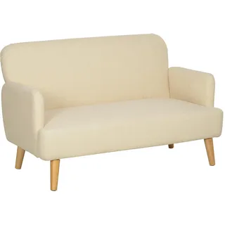 Homcom 2 Sitzer Sofa, Kleines Sofa Holzbeine 130 x 74 x 79 cm, Cremeweiß | Kleine Couch, Dick Gepolstertes Polstersofa mit Armlehne, Samtoptik, Wohnzimmer, Schlafzimmer