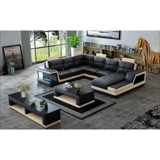 Wohnlandschaft U Form Ecksofa Couchtisch Sideboard Design Wohnlandschaft Big Neu - Schwarz