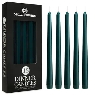 DECO EXPRESS Stabkerzen Set 6er, 10, 15 oder 50er, Lange Brenndauer bis zu 8 Std, Geruchslos(Grün, 15-er Set)