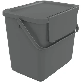 SUNDIS Loops, 25L Mülleimer für Mülltrennung im Innenbereich, stapelbar, rechteckig, aus recyceltem Kunststoff, grau, mit Deckel, Griff und Tragegriff, für Küche, Kantine, Restaurant, Pausenraum