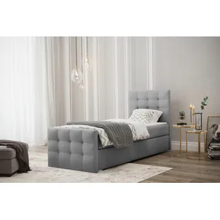 Kaiser Möbel Boxspringbett mit bettkasten matratze topper AMOR stoff Cosmic Rechts Grau 90 cm x 200 cm - Grau