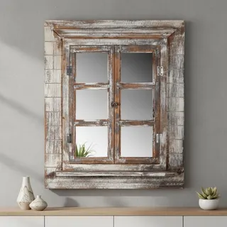 Mucola Wandspiegel mit Fensterläden Spiegel Bilderrahmen Spiegelfenster Fotorahmen Shabby Dekospiegel Garderobenspiegel - Braun - Braun