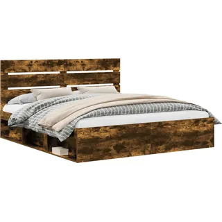Bettrahmen Geräucherte Eiche 200 x 200 cm Massives Kiefernholz - Braun
