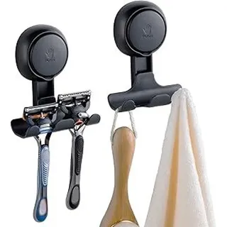 akhan TAILI Dusche Rasiermesser Halter Saugnapf Haken 2 Pack Vakuum Saug Rasiermesser Aufhänger für Dusche Wand, Abnehmbar Saug Tür Haken für Badezimmer Handtuch Schwamm Rasierer Halterung für Bad