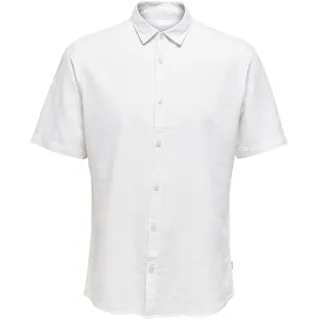 Only & Sons Herren Hemd Kurzarm Slim Fit Hemdkragen modernes Sommer Oberteil, Farben:Weiß-3, Größe Hemd:S