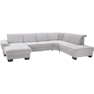 PLACES OF STYLE Wohnlandschaft »Cornwall U-Form« inkl. Sitztiefenverstellung, wahlweise mit Bettfunktion, silberfarben