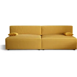 Schlafsofa Alvito X2, Farbe: Honiggelb. Material: Kord. A: B: 272 cm, H: 85 cm, L: 94 cm,, Sofa mit Bettkasten und Schlaffunktion, Bettsofa, Schlafcouch, Sofa bed, Schlafsofa. - Gelb