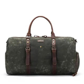 Della Q 99627 Canvas Weekender, Leder, Olive, Einheitsgröße