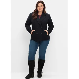 Kurzjacke SHEEGO, Damen, Gr. 52, blau (tiefblau), 90% Polyester, 10% Wolle, unifarben, Jacken Kurzjacke