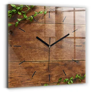 Wallfluent Wanduhr – Stilles Quarzuhrwerk - Uhr Dekoration Wohnzimmer Schlafzimmer Küche - Zifferblatt mit Striche - schwarze Zeiger - 30x30 cm - Rustikales Holz - Braun