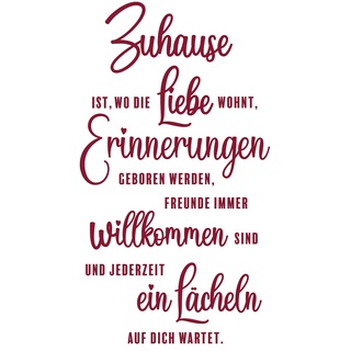 Wandtattoo Sprüche und Zitate Wanddeko Wandsticker Aufkleber selbstklebend für Wohnzimmer Büro Schlafzimmer Esszimmer Flur YX024 (Burgunder, Zuhause ist)