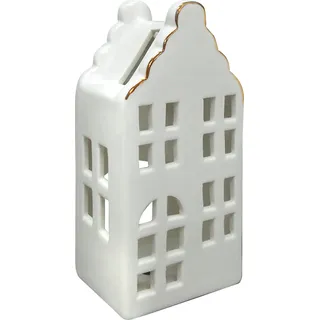 Hauslaterne Keramik Hytte Laterne Haus 8x6x16,8 cm Weiß/Gold 1 Stück - Weiß