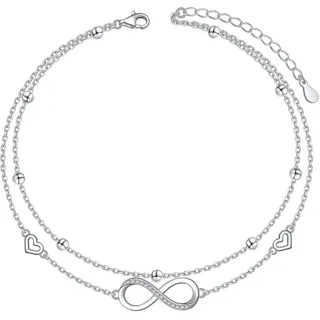 Flyow Fußkettchen für Damen Sterling Silber Geschichtetes Unendlichkeit Knöchel Armband Charm Verstellbare Sommer Strand Schmuck Geschenk für Damen Mädchen Sommertag