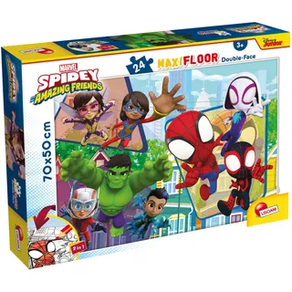 Lisciani - Marvel Spidey MaxiFloor - Bodenpuzzle 24 Teile ab 3 Jahren | Wendepuzzle - 24 extra große Teile und Rückseite zum Ausmalen - Format 70 x 50 cm - Fördert Koordination und Motorik