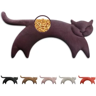 LESCHI Körnerkissen für Mikrowelle (47x23 cm), aus 100% Bio Baumwolle und Bio Weizen, Katze Lila, Wärmekissen, Nackenwärmer ideal als Wärmespender und bei Verspannungen an Nacken Schulter Hals Rücken