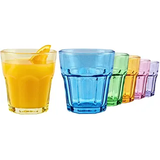 TREND FOR HOME Bunte Trinkgläser 6er Set, 280 ml kleine Trinkgläser für Kinder, Regenbogengläser, farbige Wassergläser