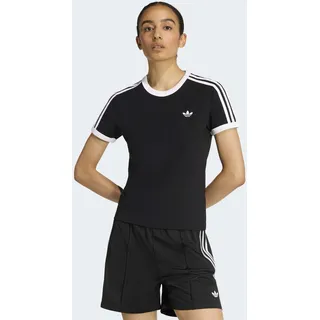 T-Shirt ADIDAS ORIGINALS "3-STREIFEN SCHMAL GESCHNITTEN", Damen, Gr. XL, schwarz, weiß, Obermaterial: 93% Baumwolle, 7% Elasthan, Rundhals, Shirts T-Shirt, sanft anliegende Passform, ohne Verschluss, für sportlichen Look