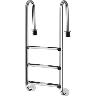 COSTWAY Edelstahl Poolleiter, Schwimmbad Leiter 3 stufig, Einstiegsleiter Silber, Schwimmbadleiter rutschfest, Einbauleiter 132 x 50 x 26 cm