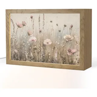 OnlyWow Tischleuchte Blumen - Rosa - Modern - Beige 30x20 cm , Akaziefarben , Holzwerkstoff , Rechteckig , LED integrated , 30x20x8 cm , Lampen & Leuchten, Innenbeleuchtung, Tischlampen