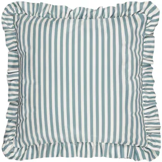 Wylder Nature Millie Rüschen gestreiftes Outdoor-Kissen mit Polyesterfüllung – Enteneiblau – 50 x 50 cm