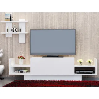 Skye Decor, Hochwertiger TV-Schrank, 120 x 36 x 31,5 cm, 100% melaminbeschichtete Spanplatte, 18 mm dick | Wandregal 28,5 x 10,3 x 29,5 cm | Modernes, elegantes Design in Weiß. - Weiß