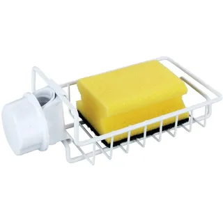 WENKO Spülorganizer Ohio, hochwertiger Spülbecken-Organizer aus rostfreiem Edelstahl, Spülbecken-Caddy mit Stauraum für Spülmittel, Schwamm & Co, Befestigung an der Armatur, 21 x 6,5 x 10 cm, Weiß