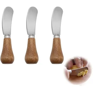 SKDFHOD 3 Stück Buttermesser, Edelstahl Buttermesser Klein, Käsemesser, Stehendes Kleiner Butterschaber mit Holzgriff, für Käse Butter Marmelade Tägliches Frühstück Spreader(Silber)