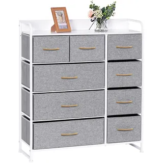 lyncohome Kommode mit Schubladen aus Stoff, Sideboard mit 9 Stoffschubladen, Schubladenschrank Ordnungsmöbel Schrank mit 2 Griffe für Küche Büro Flur