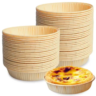 WIYETY 100 Stück Kuchenformen aus Papier zum Backen, Mini-Kuchenformen Φ 9.2cm, Quicheformen Flache Papierbackformen Runde Backformen für Heißluftfritteuse, Öfen und Mikrowellen (Gelb)