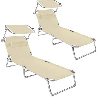 tectake Sonnenliege 2er Set Chloé, 190 x 68 x 111 cm, beige , Beige , Kunststoff , 68x65x190 cm , Gartenmöbel, Gartenliegen