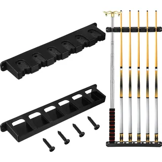 Skylety 2 Stücke Billard 6 Queue Rack, Wand Befestigte Pool Stock Halter mit Eva Queue Clip, Kunststoff Billard Pool Billard Queue Zubehör für Spielzimmer Pool Bars Clubs Billiard Spieler