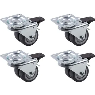 Metafranc Doppelrollen Ø 50 mm Platte-TPR-Räder-Kugellager-70 kg Tragkraft-Ideal für schwere Gegenstände/Strandkorbrollen/Schwerlastrollen/Möbelrollen / 804660 grau