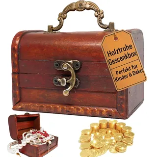 Schatzkiste Holz, Vintage Holz Kleine Schatztruhe, Truhe Holztruhe, Aufbewahrung Schatzkiste Kinder, Schatztruhe Kindergeburtstag, Retro Kleine Holzkisten für Aufbewahrung Dekoration, 12x8,5x8,5cm