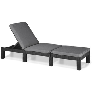 Allibert by Keter Daytona Deluxe Sonnenliege für Garten, Terrasse & Balkon mit verstellbarem Kopfteil, grau, inkl. Auflage, Gartenliege aus Kunststoff, flache Rattanoptik, 195x65x25,5 cm