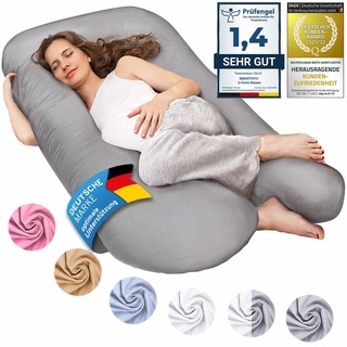 Smoothy XXL Schwangerschaftskissen Seitenschläferkissen, Lagerungskissen, Baby-Kissen & Stillkissen in U-Form mit abnehmbarem & waschbarem Bezug aus 100% Baumwolle (Classic XXL, 150 x 80 cm, Grau)