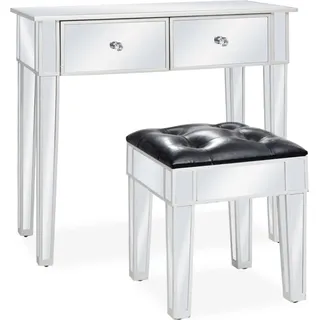The Living Store Verspiegelter Schminktisch mit Hocker MDF und Glas - Silber