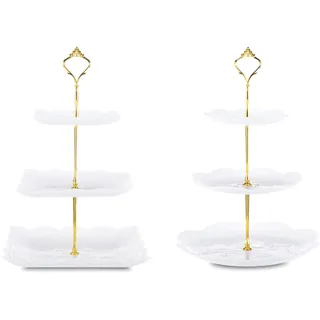 Tortenständer 3 Etagen Cupcake Ständer Muffin Ständer, Käseplatte für Hochzeit Party Geburtstagsparty Baby Duschen Kuchen Dessert Torten Etagere, Turm Baum Display,Teller Plastik Weiß Kuchenständer