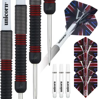 Unicorn Darts Set | James 'The Machine' Wade | 80% Tungsten Barrels with Two-Tone Black Titanium Coating & Red Ring Accents | Steel Tip Volute Points | 24g