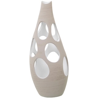 DRW Bodenvase aus Keramik mit Löchern Kreisen in roh gestreift, 17 x 17 x 45 cm