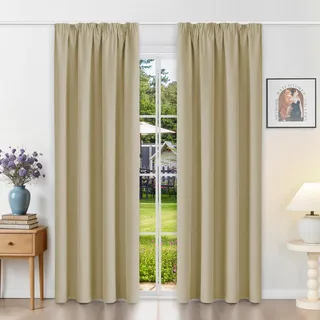 Runyéla Gardinen mit Kräuselband Vorhänge Blickdicht Beige Verdunkelungsvorhänge 2er Set 200 x 140 (HxB) für Schienensystem, Thermovorhänge Kälteschutz Schiebegardinen für Wohnzimmer Curtain