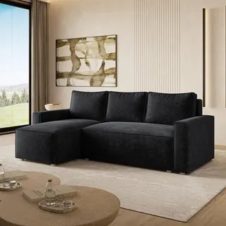 Masseno Ecksofa POTARO LM mit Schlaffunktion L-Form, Sofa mit Bettkasten, Wohnzimmersofa, Couch, Soffa, Bettsofa, Couchgarnitur- Schwarz, LUMO 80 - Schwarz