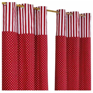 Homescapes Ösenvorhang Polka Dots blickdicht 2er-Set, 117/137 cm , Rot , Textil , Gepunktet , 117x137 cm , Oeko-Tex® , Heimtextilien, Vorhänge, Fertigvorhänge, Ösenvorhänge